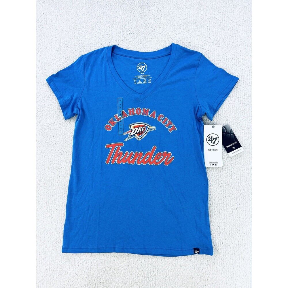 Oklahoma City Thunder ‘47 Brand Blue T-shirt V Neck Womens Size Medium New $30